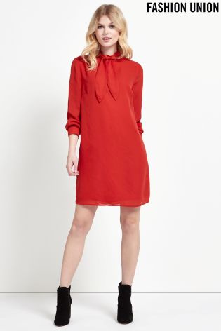 Fashion Union Tie Neck Shift Dress